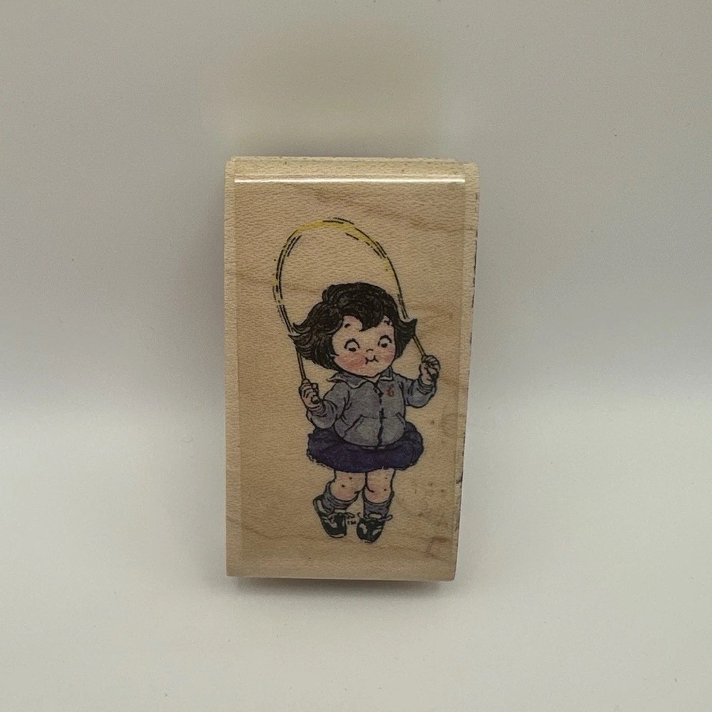 Stamp Affair Campbell Soup Kids Jump Rope Girl X1859 Wood Rubber Stamp 1997 Vtg